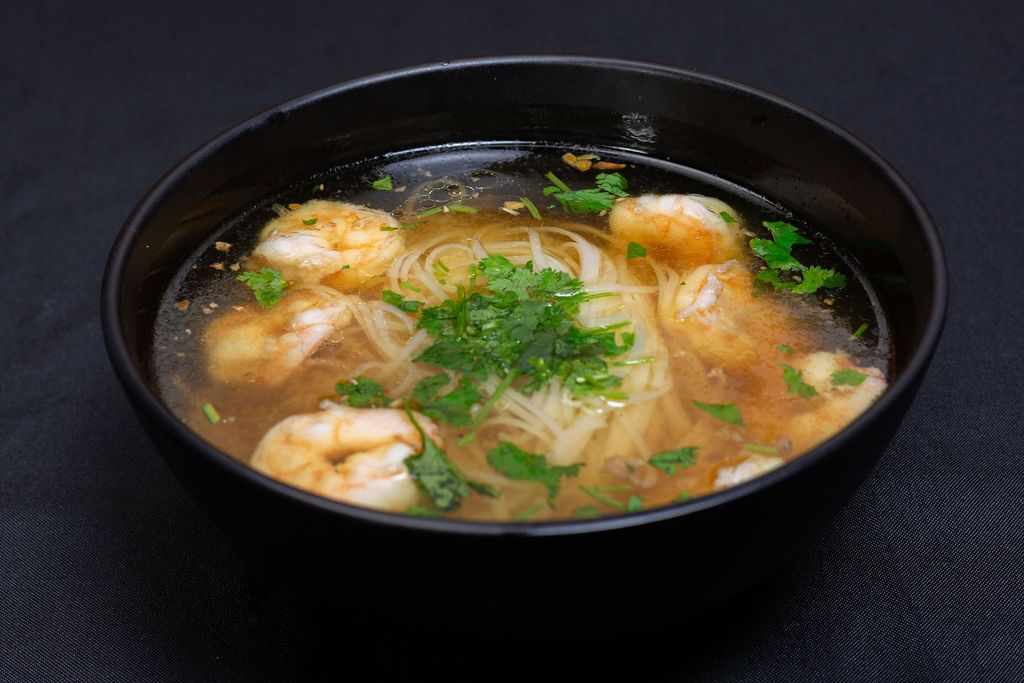 Pho with shrimp and cilantro